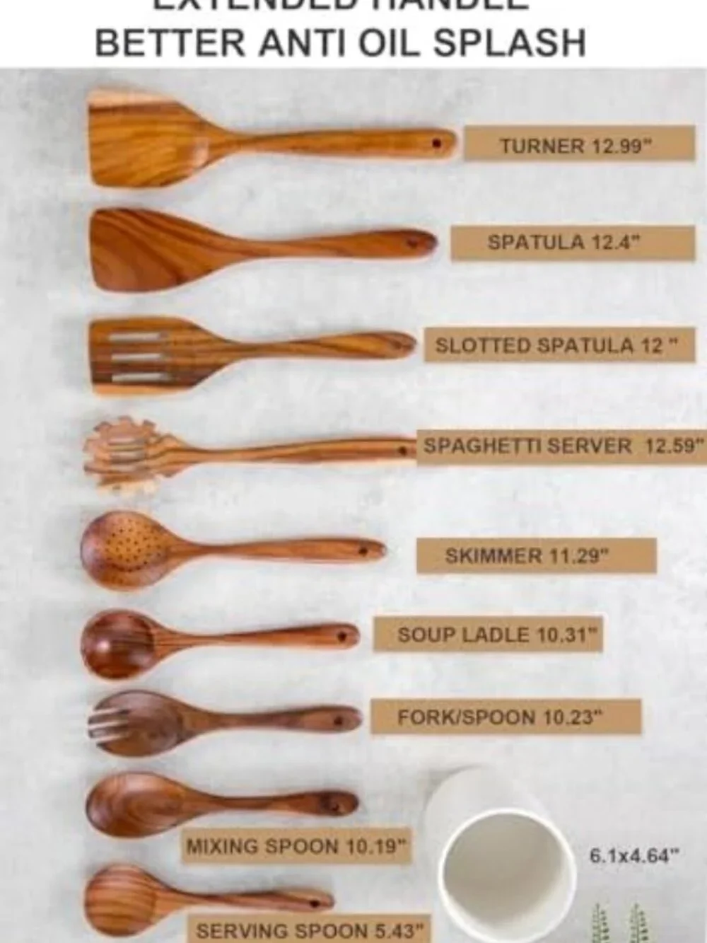 10-Piece Wooden Cooking Utensils Set with Ceramic Holder - Teak Kitchen Tools